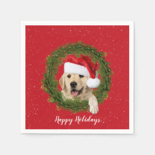 Servilleta De Papel Felices Fiestas, Golden Retriever in wreath
