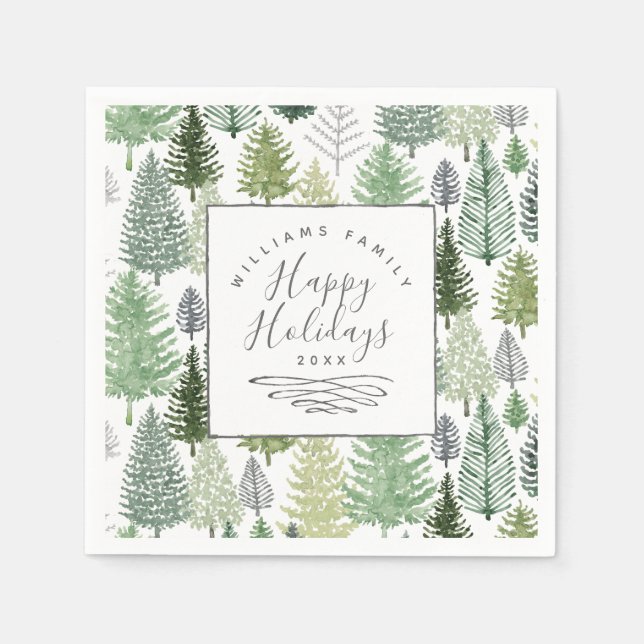 Servilleta De Papel Felices fiestas invierno Pine Trees Papel Napkin (Anverso)