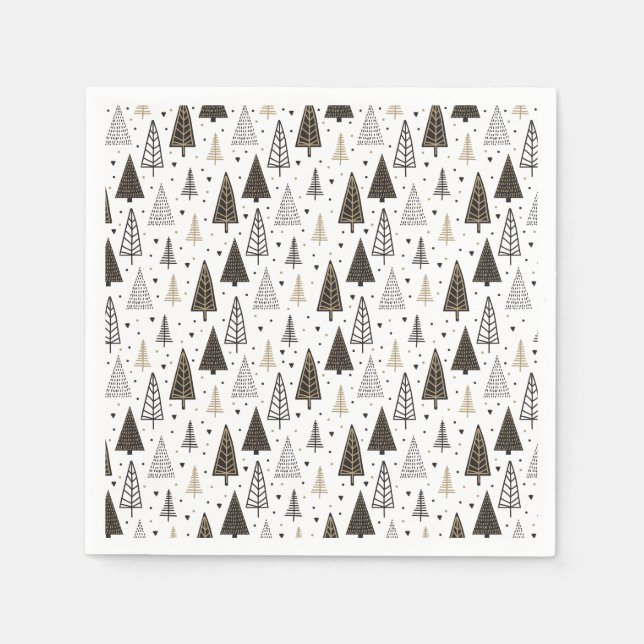 Servilleta De Papel Felices Fiestas Modernas Hand Drawn Pine Trees (Anverso)