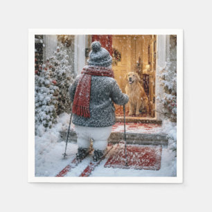 Servilleta De Papel Felices Fiestas Muñeco de Nieve en Esquís