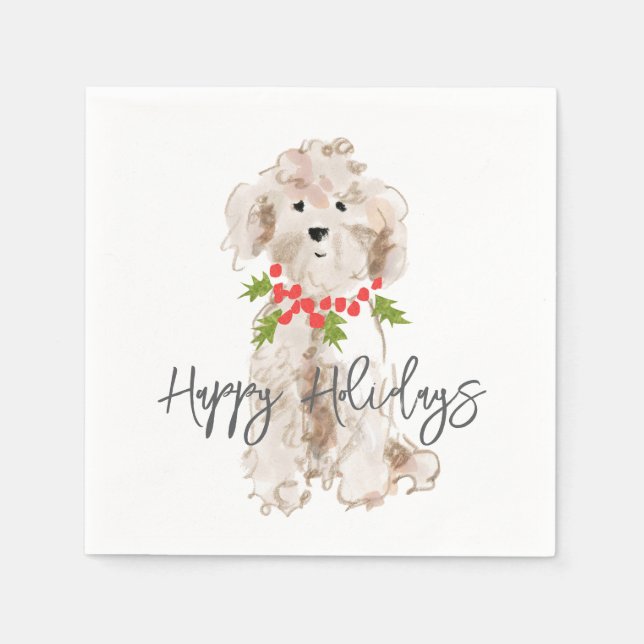 Servilleta De Papel Felices fiestas Navidades de perro Cockapoo (Anverso)
