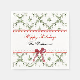 Servilleta De Papel Felices Fiestas Navidades Mistletoe Red Bow Person