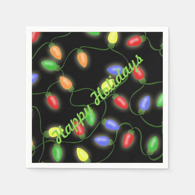 Servilleta De Papel Felices fiestas Navidades String Lights Napkins (Anverso)