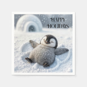 Servilleta De Papel Felices fiestas, pingüino y ángel de nieve