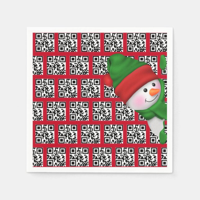 Servilleta De Papel Felices fiestas QR códigos con Snowman (Anverso)