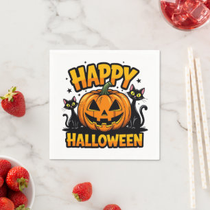 Servilleta De Papel Felices gatos negros de Halloween