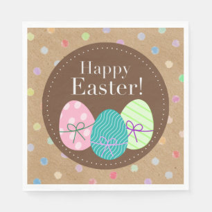 Servilleta De Papel Felices Huevos De Pascua Polkadots En Faux Kraft P