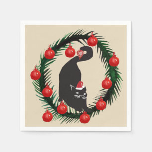 Servilleta De Papel Felices Navidad, gato negro