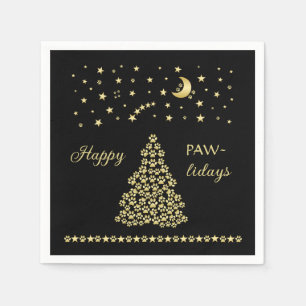 Servilleta De Papel Felices Pawlidays, árbol de navidad Gold brillante