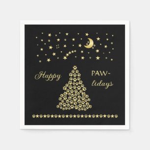 Servilleta De Papel Felices Pawlidays, árbol de navidad Gold brillante