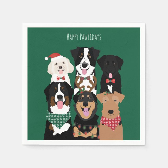 Servilleta De Papel Felices Pawlidays Cute Navidades Perros (Anverso)