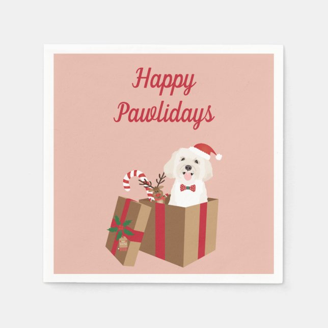 Servilleta De Papel Felices Pawlidays Maltipoo Christmas Present (Anverso)