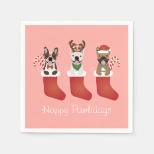 Servilleta De Papel Felices Pawlidays Navidades de Bulldoges franceses
