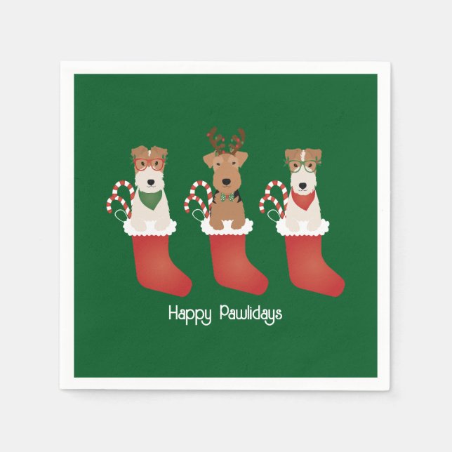 Servilleta De Papel Felices Pawlidays Welsh Wire Fox Terrier Dogs (Anverso)