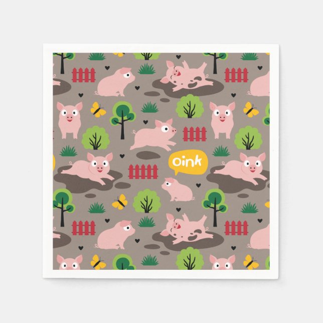 Servilleta De Papel Felices Piglets En Las servilletas De Barro (Anverso)