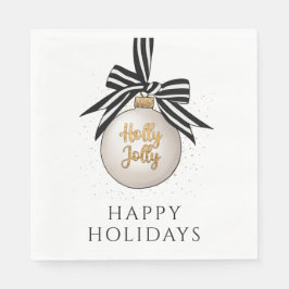 Servilleta De Papel Felices vacaciones Navidades Bauble White Black
