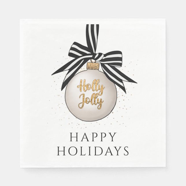 Servilleta De Papel Felices vacaciones Navidades Bauble White Black (Anverso)