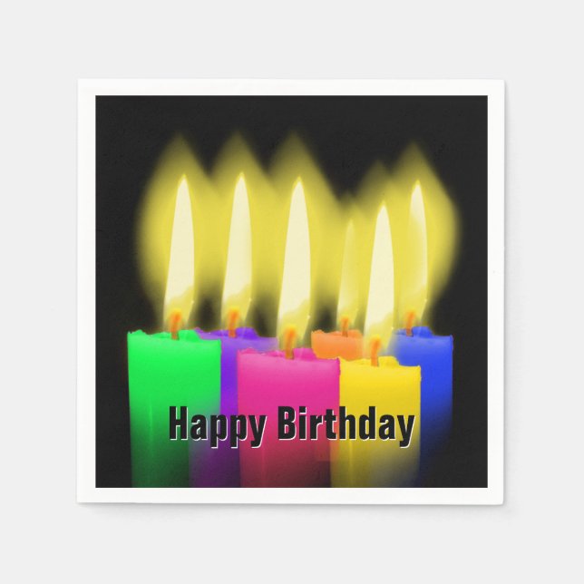 Servilleta De Papel Felices Velas De Cumpleaños En Negro (Anverso)