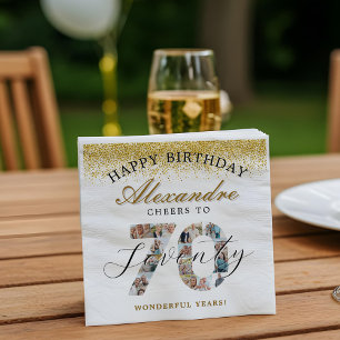 Servilleta De Papel Felicidades Cumpleaños Brindis Por 70 Años Collage