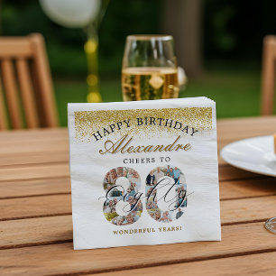 Servilleta De Papel Felicidades Cumpleaños Brindis Por 80 Años Collage