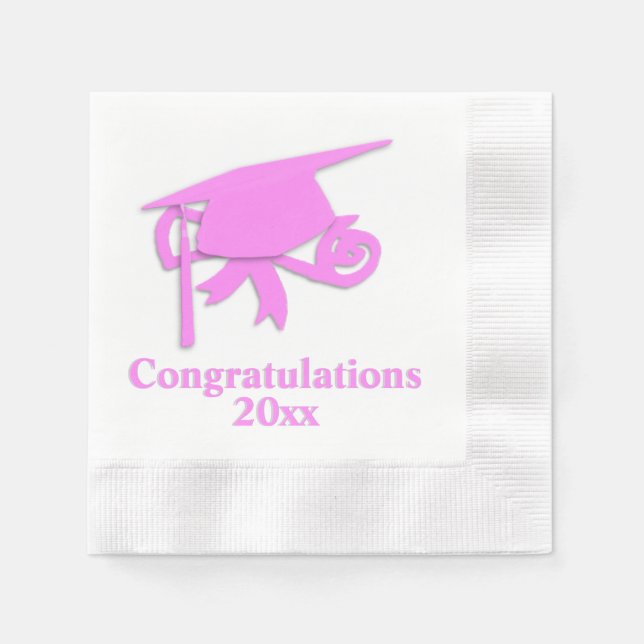 Servilleta De Papel Felicidades Graduación Gorra Rosa (Anverso)