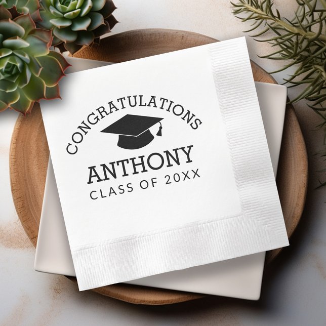 Servilleta De Papel Felicidades Graduado Cap negro (Custom Graduation Napkins - Personalize these for the Grad Party)