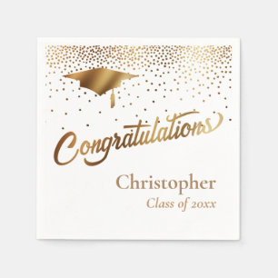 Servilleta De Papel Felicidades Graduado, Clase de Oro sobre Blanco