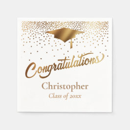 Servilleta De Papel Felicidades Graduado, Clase de Oro sobre Blanco