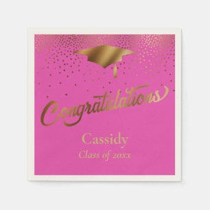 Servilleta De Papel Felicidades Graduado, Clase de Oro y Rosa