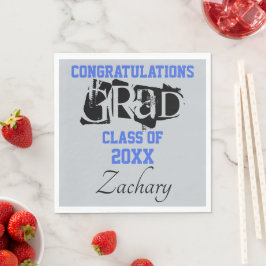 Servilleta De Papel Felicidades Graduado NOMBRE Plata Azul