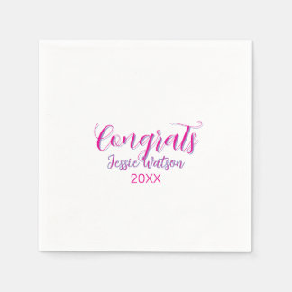 Servilleta De Papel Felicidades graduado rosa púrpura nombre año 20XX
