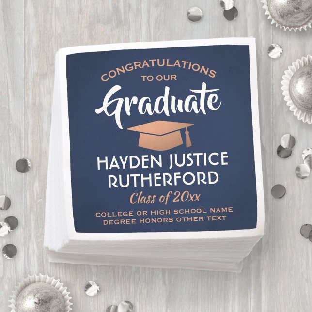 Servilleta De Papel Felicidades por graduación con cobre blanco azul d (Subido por el creador)