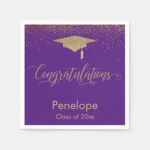 Servilleta De Papel Felicidades por la graduación Gold Cap Purple
