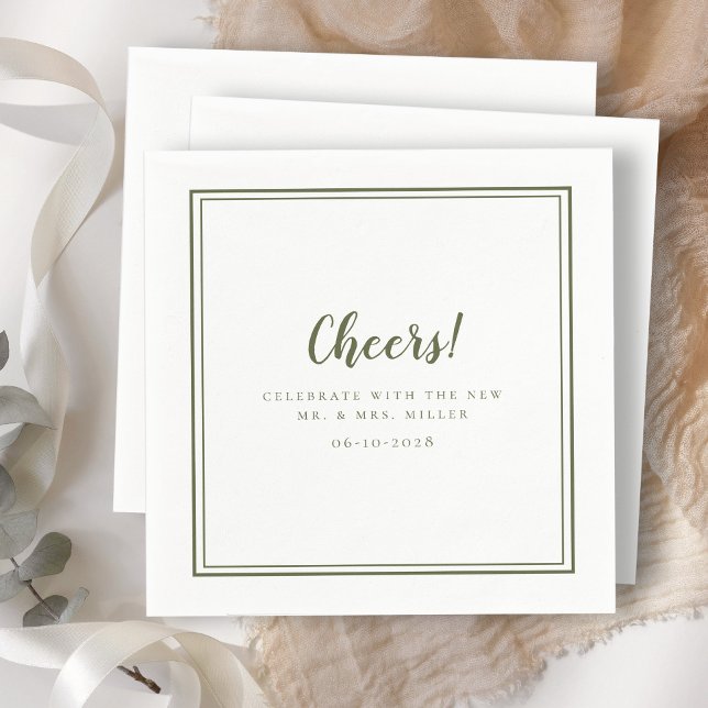 Servilleta De Papel Felicidades Señor Señora Boda Moderno Rústico Verd (Cheers Mr & Mrs Wedding Modern Rustic Olive Green Napkins)
