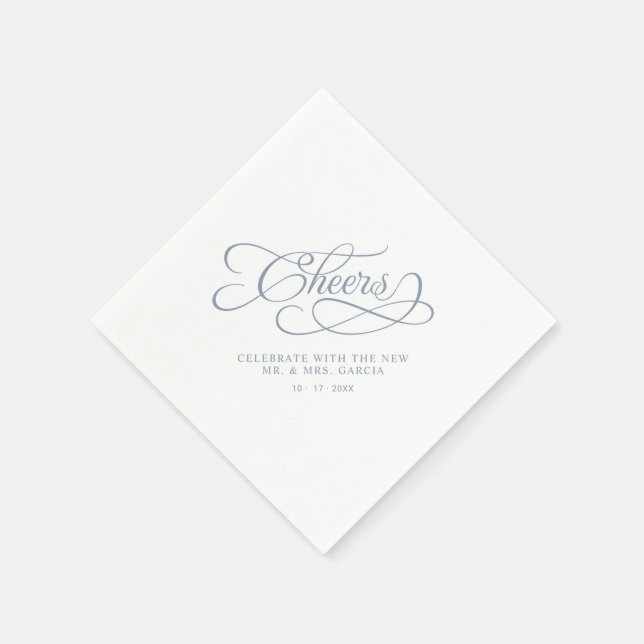 Servilleta De Papel Felicidades Señor y Señora Boda Caligrafía Azul Po (Borde)