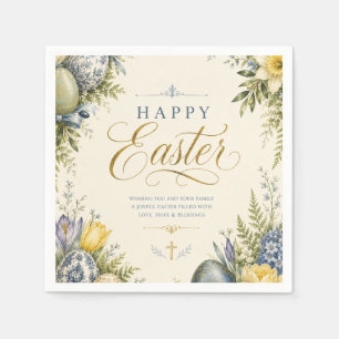 Servilleta De Papel Felicitación de Pascua feliz, floral elegante y pa