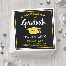 Servilleta De Papel Felicitaciones Black and Gold Graduation Party