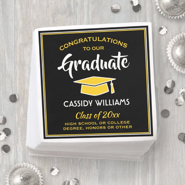 Servilleta De Papel Felicitaciones Black and Gold Graduation Party (Subido por el creador)