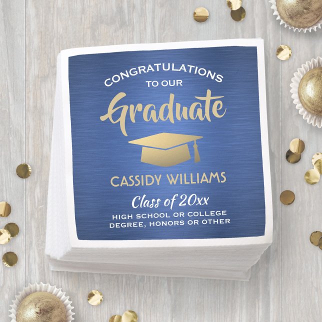 Servilleta De Papel Felicitaciones Blue Gold White Modern Graduation (Subido por el creador)