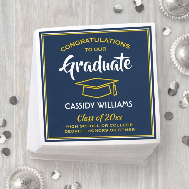 Servilleta De Papel Felicitaciones Blue Gold Yellow Graduation Party (Subido por el creador)