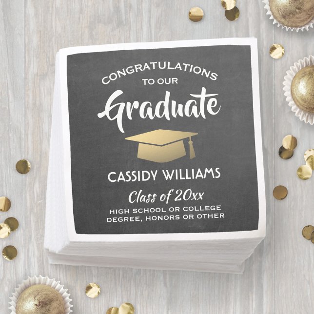 Servilleta De Papel Felicitaciones Chalkboard Graduación en Negro y Or (Subido por el creador)