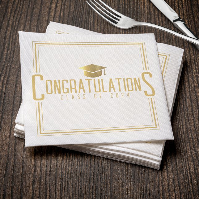 Servilleta De Papel Felicitaciones de Blanco y Dorado Clase de Graduac (White & Gold Congratulations Class Of Graduation Napkins
)