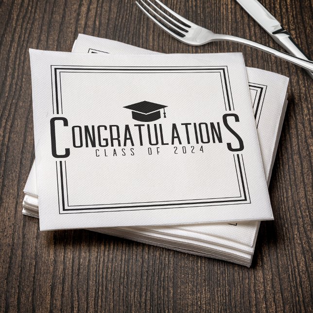 Servilleta De Papel Felicitaciones de blanco y negro Clase de graduaci (White & Black Congratulations Class Of Graduation Napkins
)