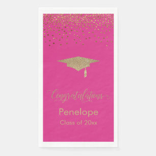 Servilleta De Papel Felicitaciones Gold Confetti Grad Cap Bold Pink
