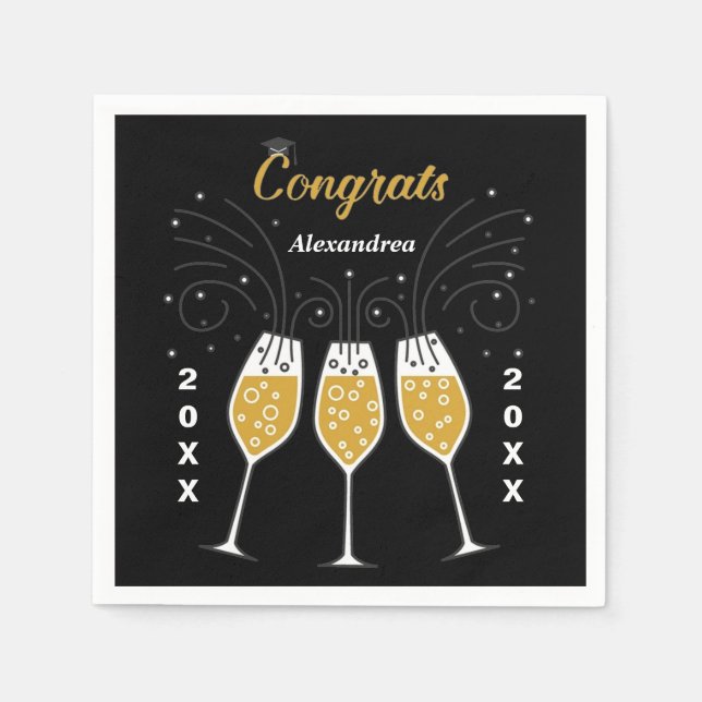 Servilleta De Papel Felicitaciones Grad Graduation Gold Personalizado (Anverso)