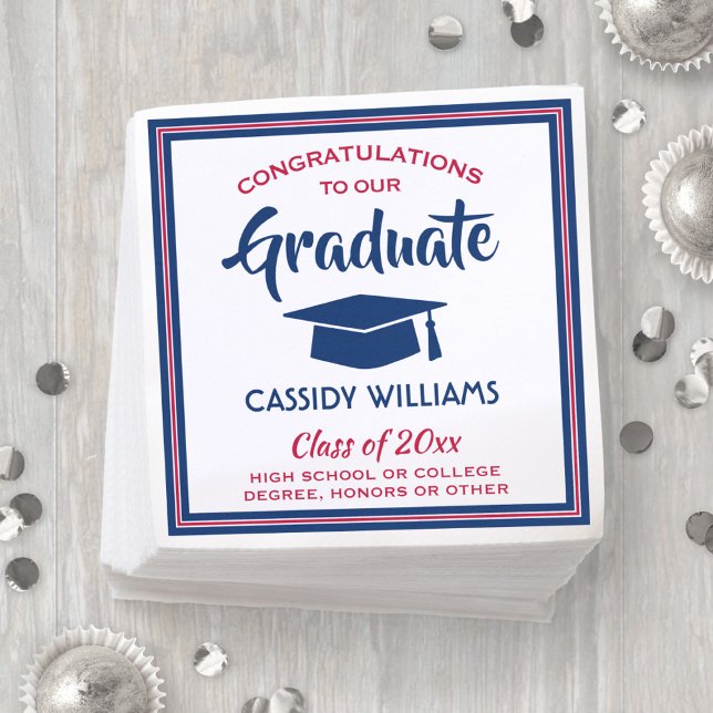 Servilleta De Papel Felicitaciones Graduación Moderna de Blanco Rojo y (Subido por el creador)