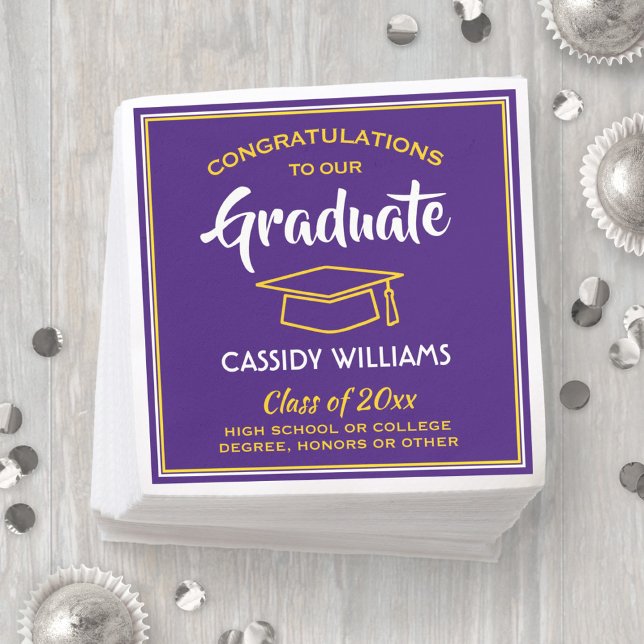 Servilleta De Papel Felicitaciones Graduación Moderna Morada y Dorada (Subido por el creador)