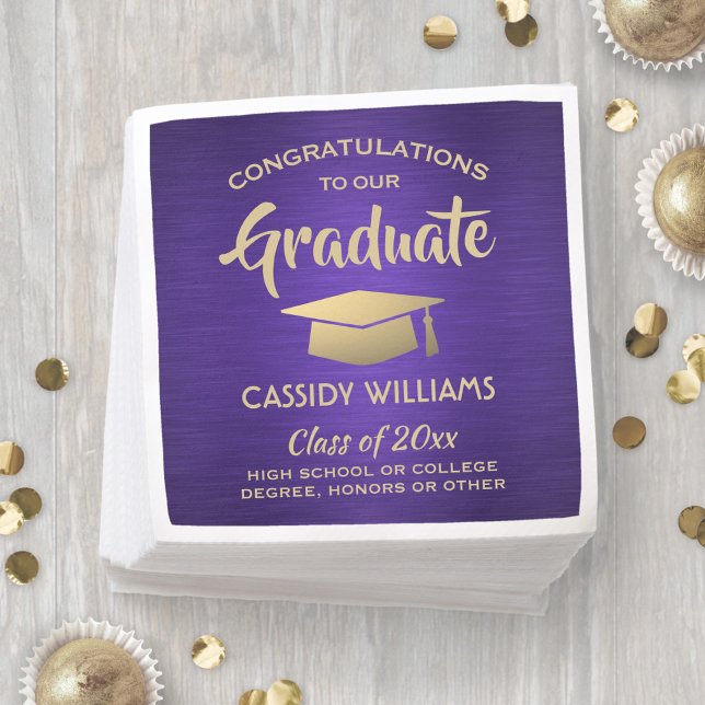 Servilleta De Papel Felicitaciones Graduación Moderna Morada y Dorada (Subido por el creador)