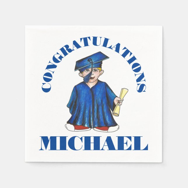 Servilleta De Papel Felicitaciones Graduación Niño Graduado Cap Gown (Anverso)