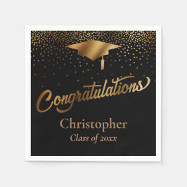 Servilleta De Papel Felicitaciones Graduado, Clase de Oro en Negro